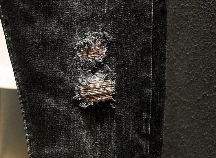Pantaloni con fori Jeans attillati attillati da uomo pantaloni da Cowboy da uomo rotti neri strappati Slim Fit Designer primavera autunno Xs - StepByStep