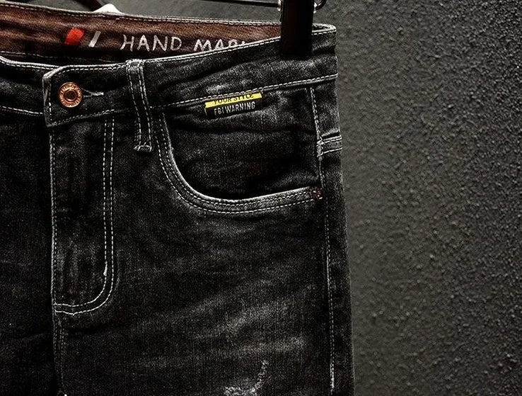 Pantaloni con fori Jeans attillati attillati da uomo pantaloni da Cowboy da uomo rotti neri strappati Slim Fit Designer primavera autunno Xs - StepByStep