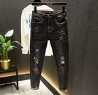 Pantaloni con fori Jeans attillati attillati da uomo pantaloni da Cowboy da uomo rotti neri strappati Slim Fit Designer primavera autunno Xs - StepByStep