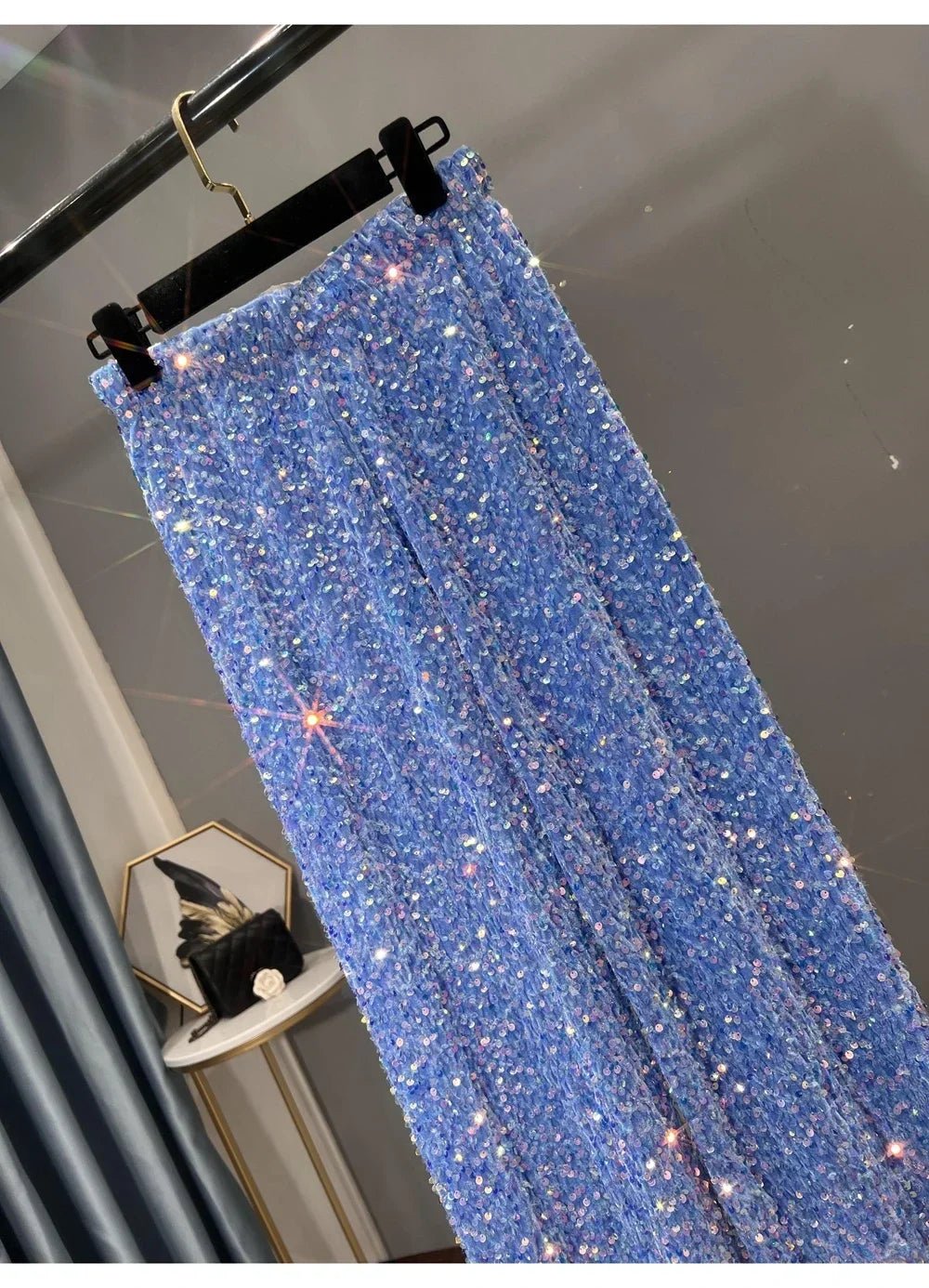 Pantaloni coreani a gamba larga autunnali e invernali con paillettes Pantaloni drappeggiati allungati e ispessiti Pantaloni casual a gamba dritta lucidi - StepByStepNow