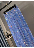 Pantaloni coreani a gamba larga autunnali e invernali con paillettes Pantaloni drappeggiati allungati e ispessiti Pantaloni casual a gamba dritta lucidi - StepByStepNow