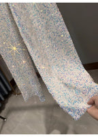 Pantaloni coreani a gamba larga autunnali e invernali con paillettes Pantaloni drappeggiati allungati e ispessiti Pantaloni casual a gamba dritta lucidi - StepByStepNow