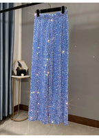 Pantaloni coreani a gamba larga autunnali e invernali con paillettes Pantaloni drappeggiati allungati e ispessiti Pantaloni casual a gamba dritta lucidi - StepByStepNow