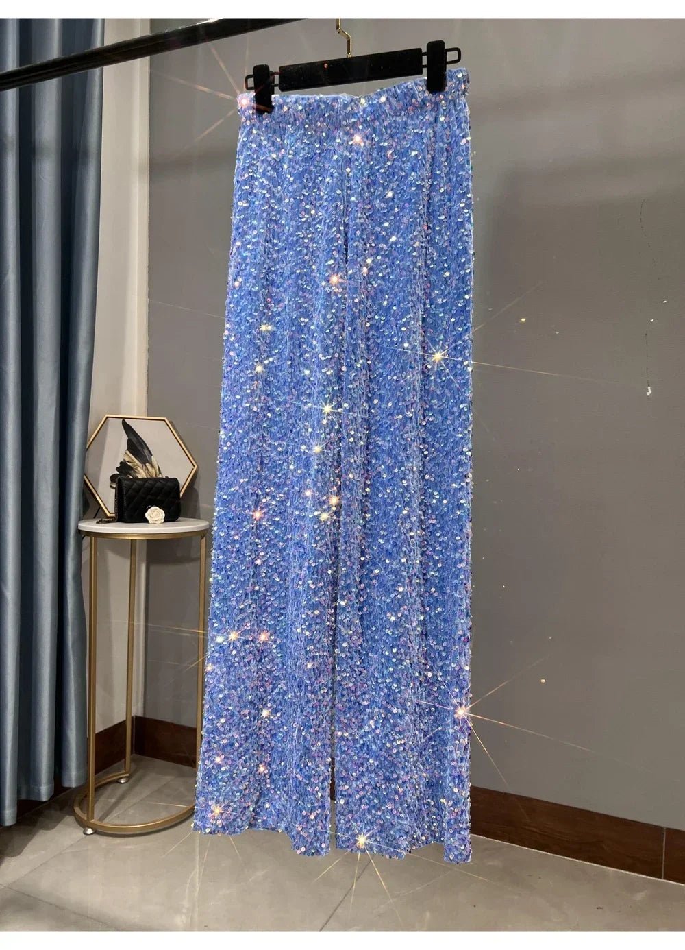 Pantaloni coreani a gamba larga autunnali e invernali con paillettes Pantaloni drappeggiati allungati e ispessiti Pantaloni casual a gamba dritta lucidi - StepByStepNow