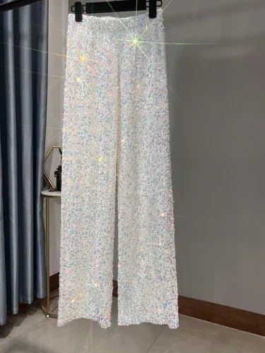 Pantaloni coreani a gamba larga autunnali e invernali con paillettes Pantaloni drappeggiati allungati e ispessiti Pantaloni casual a gamba dritta lucidi - StepByStepNow