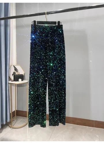Pantaloni coreani a gamba larga autunnali e invernali con paillettes Pantaloni drappeggiati allungati e ispessiti Pantaloni casual a gamba dritta lucidi - StepByStepNow