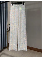 Pantaloni coreani a gamba larga autunnali e invernali con paillettes Pantaloni drappeggiati allungati e ispessiti Pantaloni casual a gamba dritta lucidi - StepByStepNow