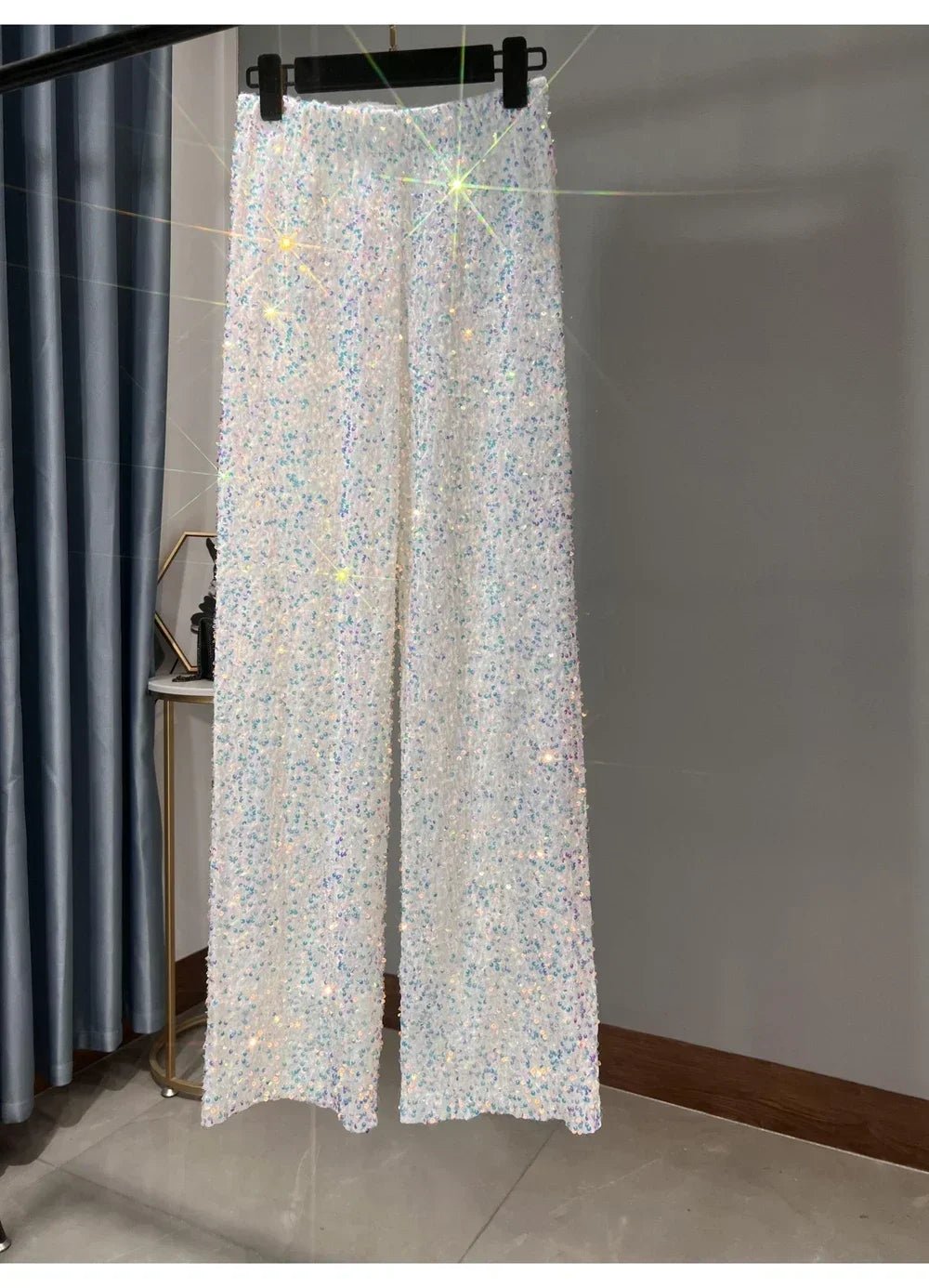 Pantaloni coreani a gamba larga autunnali e invernali con paillettes Pantaloni drappeggiati allungati e ispessiti Pantaloni casual a gamba dritta lucidi - StepByStepNow