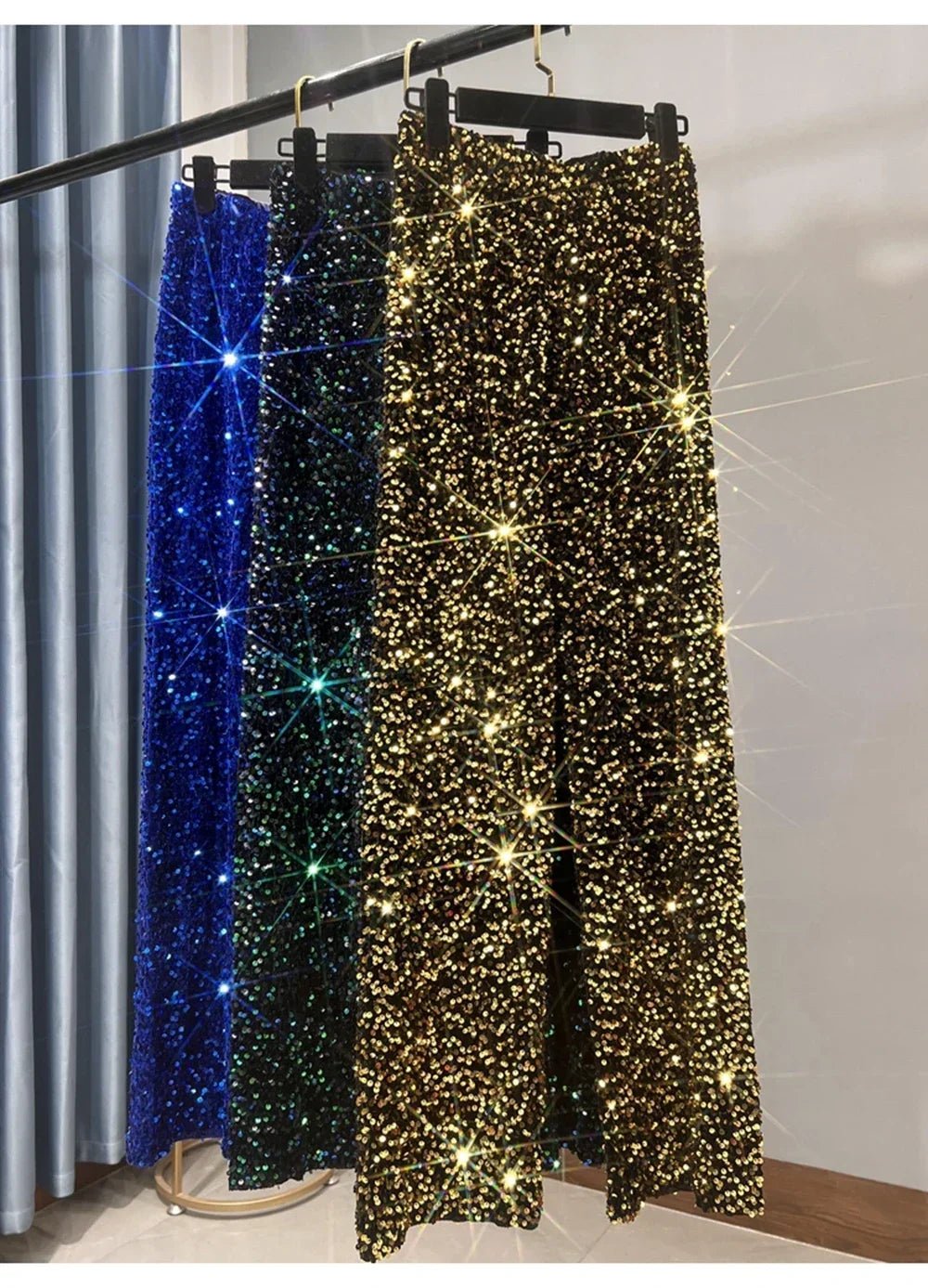 Pantaloni coreani a gamba larga autunnali e invernali con paillettes Pantaloni drappeggiati allungati e ispessiti Pantaloni casual a gamba dritta lucidi - StepByStepNow