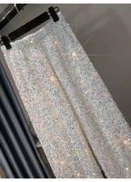 Pantaloni coreani a gamba larga autunnali e invernali con paillettes Pantaloni drappeggiati allungati e ispessiti Pantaloni casual a gamba dritta lucidi - StepByStepNow