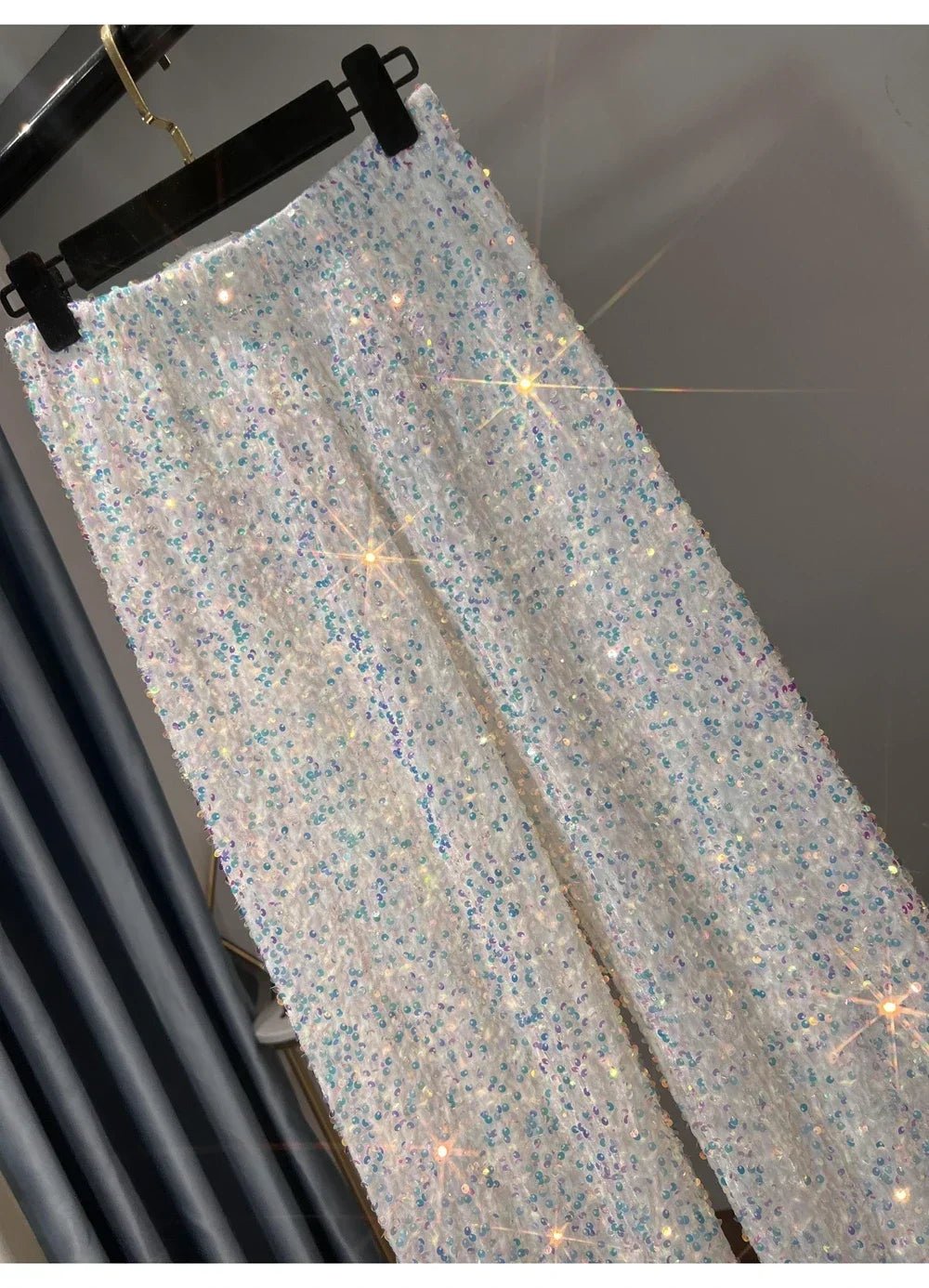 Pantaloni coreani a gamba larga autunnali e invernali con paillettes Pantaloni drappeggiati allungati e ispessiti Pantaloni casual a gamba dritta lucidi - StepByStepNow