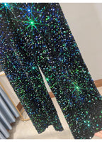 Pantaloni coreani a gamba larga autunnali e invernali con paillettes Pantaloni drappeggiati allungati e ispessiti Pantaloni casual a gamba dritta lucidi - StepByStepNow