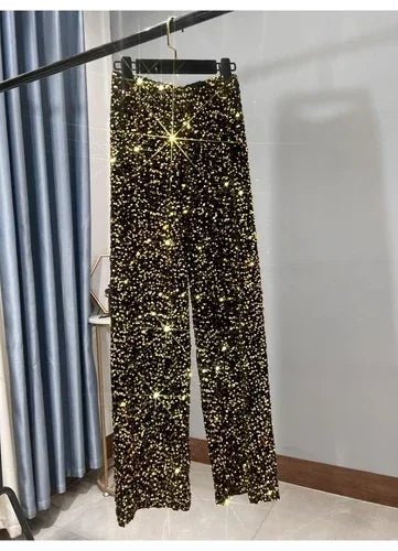 Pantaloni coreani a gamba larga autunnali e invernali con paillettes Pantaloni drappeggiati allungati e ispessiti Pantaloni casual a gamba dritta lucidi - StepByStepNow