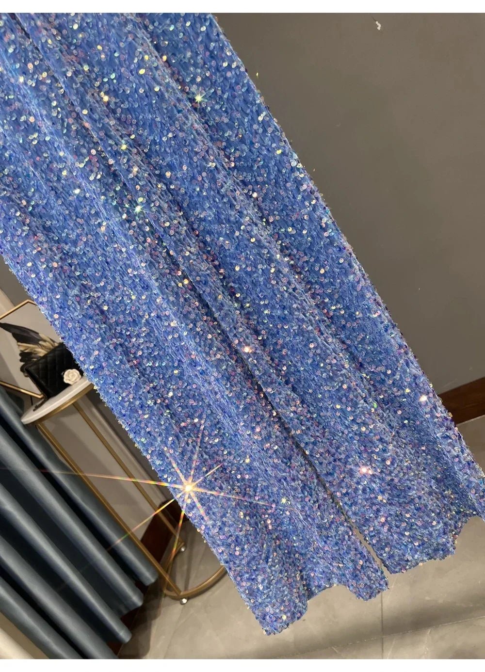 Pantaloni coreani a gamba larga autunnali e invernali con paillettes Pantaloni drappeggiati allungati e ispessiti Pantaloni casual a gamba dritta lucidi - StepByStepNow