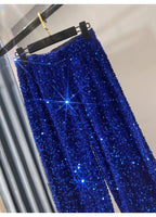 Pantaloni coreani a gamba larga autunnali e invernali con paillettes Pantaloni drappeggiati allungati e ispessiti Pantaloni casual a gamba dritta lucidi - StepByStepNow