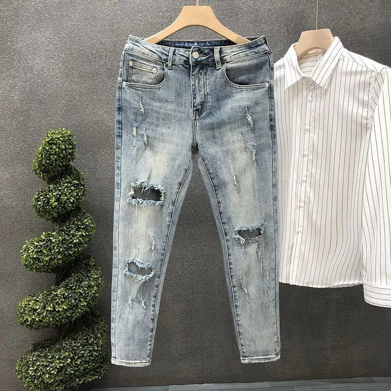 Pantaloni jeans da uomo estivi affusolati Harajuku moda coreana autunno abiti classici Y2k 2000s pantaloni da cowboy maschili azzurri - StepByStep