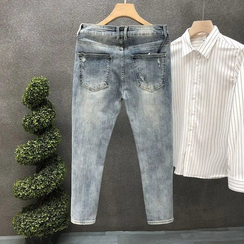 Pantaloni jeans da uomo estivi affusolati Harajuku moda coreana autunno abiti classici Y2k 2000s pantaloni da cowboy maschili azzurri - StepByStep