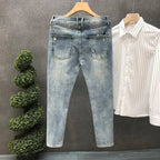 Pantaloni jeans da uomo estivi affusolati Harajuku moda coreana autunno abiti classici Y2k 2000s pantaloni da cowboy maschili azzurri - StepByStep