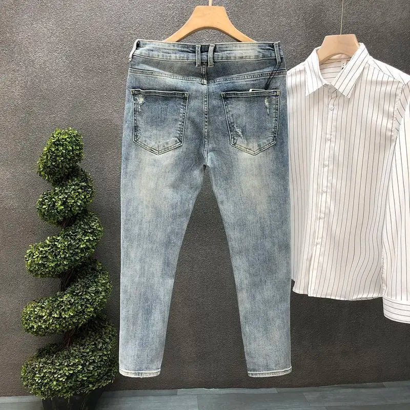 Pantaloni jeans da uomo estivi affusolati Harajuku moda coreana autunno abiti classici Y2k 2000s pantaloni da cowboy maschili azzurri - StepByStep