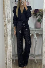 Pantaloni svasati con paillettes ini Slim Fit Casual Par Elastico Multicolor Pantaloni casual da donna primavera estate nuovo arrivo - StepByStepNow