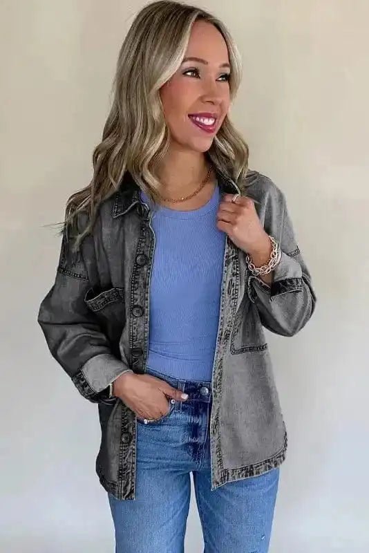 Patched Pocket Split Denim Jacket - StepByStep
