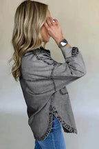 Patched Pocket Split Denim Jacket - StepByStep