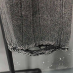 PFNW Distressed Niche Design Nero Grigio Micro Svasato Jeans da Uomo Allentato Tendenza Foro Dritto Fondo Casual Pantaloni in Denim 28W5868 - StepByStepNow