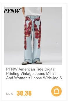 PFNW Distressed Niche Design Nero Grigio Micro Svasato Jeans da Uomo Allentato Tendenza Foro Dritto Fondo Casual Pantaloni in Denim 28W5868 - StepByStepNow