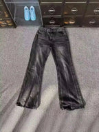 PFNW Distressed Niche Design Nero Grigio Micro Svasato Jeans da Uomo Allentato Tendenza Foro Dritto Fondo Casual Pantaloni in Denim 28W5868 - StepByStepNow