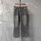 PFNW Distressed Niche Design Nero Grigio Micro Svasato Jeans da Uomo Allentato Tendenza Foro Dritto Fondo Casual Pantaloni in Denim 28W5868 - StepByStepNow