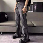 PFNW Distressed Niche Design Nero Grigio Micro Svasato Jeans da Uomo Allentato Tendenza Foro Dritto Fondo Casual Pantaloni in Denim 28W5868 - StepByStepNow