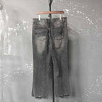 PFNW Distressed Niche Design Nero Grigio Micro Svasato Jeans da Uomo Allentato Tendenza Foro Dritto Fondo Casual Pantaloni in Denim 28W5868 - StepByStepNow