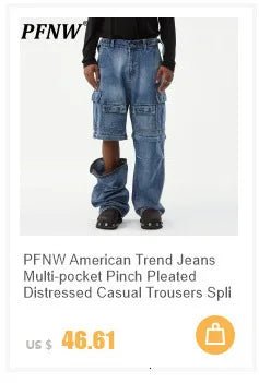 PFNW Distressed Niche Design Nero Grigio Micro Svasato Jeans da Uomo Allentato Tendenza Foro Dritto Fondo Casual Pantaloni in Denim 28W5868 - StepByStepNow