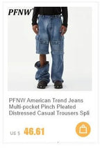 PFNW Distressed Niche Design Nero Grigio Micro Svasato Jeans da Uomo Allentato Tendenza Foro Dritto Fondo Casual Pantaloni in Denim 28W5868 - StepByStepNow