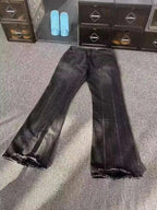 PFNW Distressed Niche Design Nero Grigio Micro Svasato Jeans da Uomo Allentato Tendenza Foro Dritto Fondo Casual Pantaloni in Denim 28W5868 - StepByStepNow