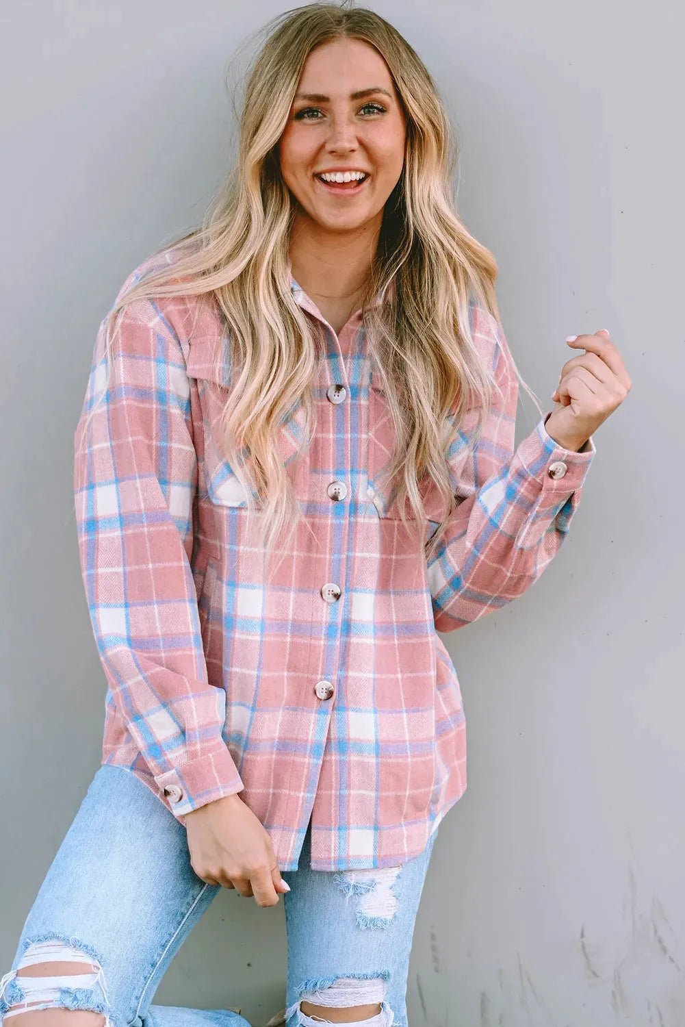 Pink Plaid Flap Pocket Flannel Shacket - StepByStep