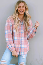 Pink Plaid Flap Pocket Flannel Shacket - StepByStep