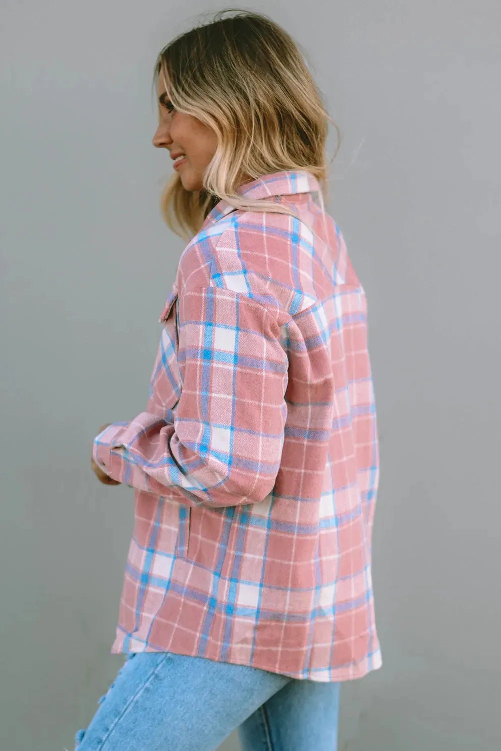 Pink Plaid Flap Pocket Flannel Shacket - StepByStep