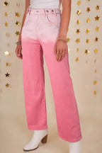 Pink Rhinestone Gradient Denim Pants - StepByStep