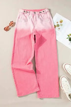 Pink Rhinestone Gradient Denim Pants - StepByStep