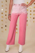 Pink Rhinestone Gradient Denim Pants - StepByStep