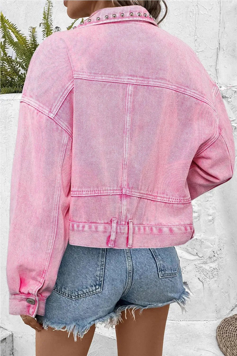 Pink Rivets Denim Jacket - StepByStep