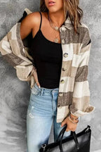 Plaid Color Block Button Down Jacket - StepByStep