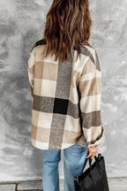 Plaid Color Block Button Down Jacket - StepByStep
