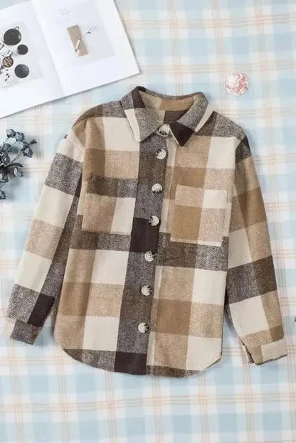 Plaid Color Block Button Down Jacket - StepByStep
