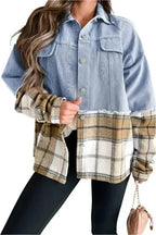 Plaid Fusion Oversized Denim Jacket - StepByStep