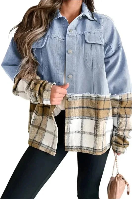 Plaid Fusion Oversized Denim Jacket - StepByStep