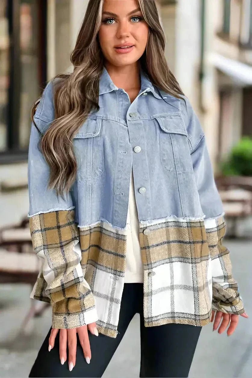 Plaid Fusion Oversized Denim Jacket - StepByStep