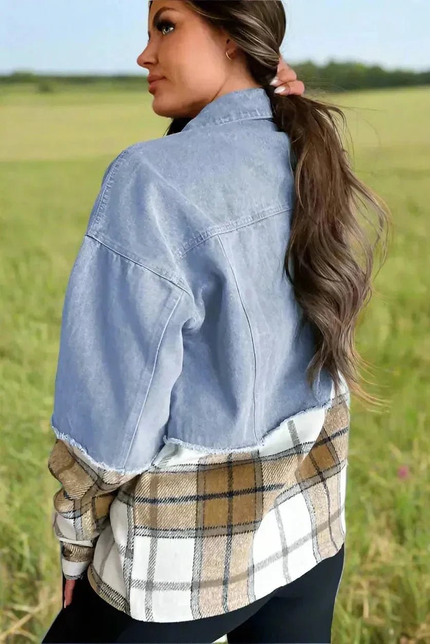 Plaid Fusion Oversized Denim Jacket - StepByStep