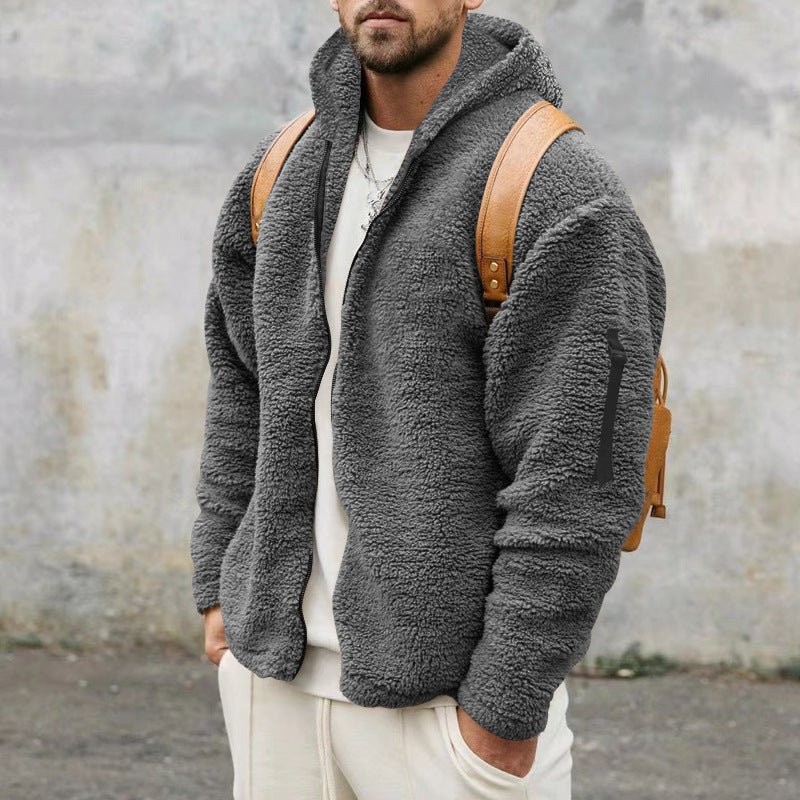Plush Hooded Jacket Men's Autumn And Winter Fleece Double - sided Wear Warm Coat With Zipper Loose Casual Jacket Outdoor Clothing - StepByStepNow
